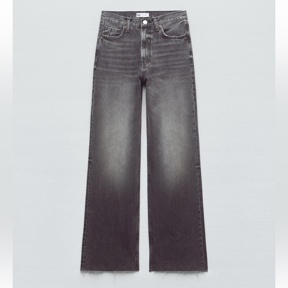 Zara TRF High Rise Wide-Leg Jeans in Gray size 2